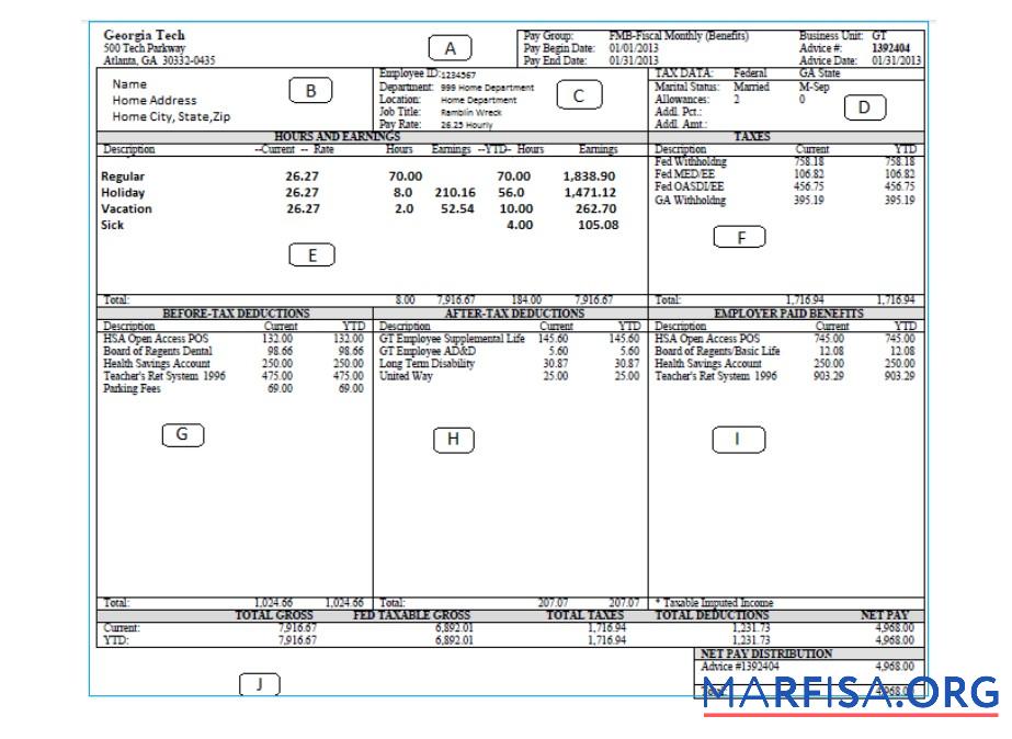 Printable Georgia TECH pay stub download for verification